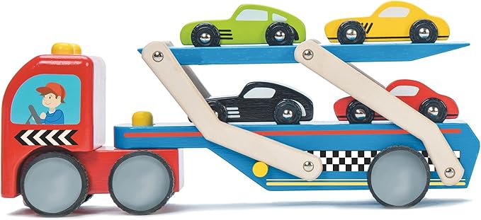 Le Toy Van Motors, Planes & Garages Race Car Transporter Set Premium Wooden Toys for Kids Ages 3 Years & Up