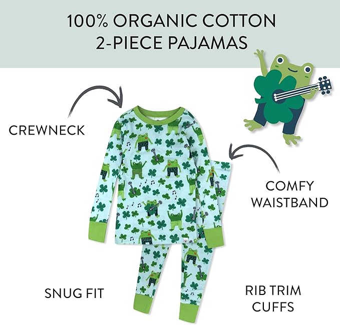 HonestBaby unisex-baby Celebration 2-piece Pajamas Sleepwear Pjs 100% Organic Cotton for Baby, Toddler, Kids