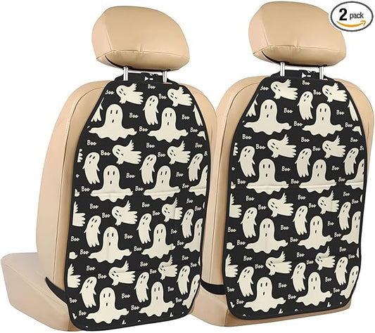 Ghost Pattern Car Kick Mats Back Seat Protector 2 Pack Auto Seat Back Covers with 3 Organizer Travel Accessories Universal Vehicle Interior from Dirt, Mud