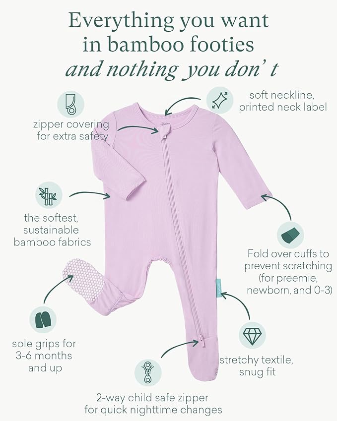 PurComfy Baby Zipper Footie Pajamas, Supersoft Bamboo Rayon Baby Footed Pjs Boy Girl 0-3-6-9-18-24 Month Coverall Sleepers