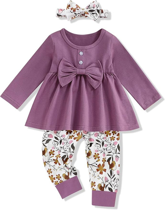 oklady Toddler Baby Girl Clothes Solid Color Ruffle Tops Floral Pants with Headband Fall Winter Cute Girl Outfits