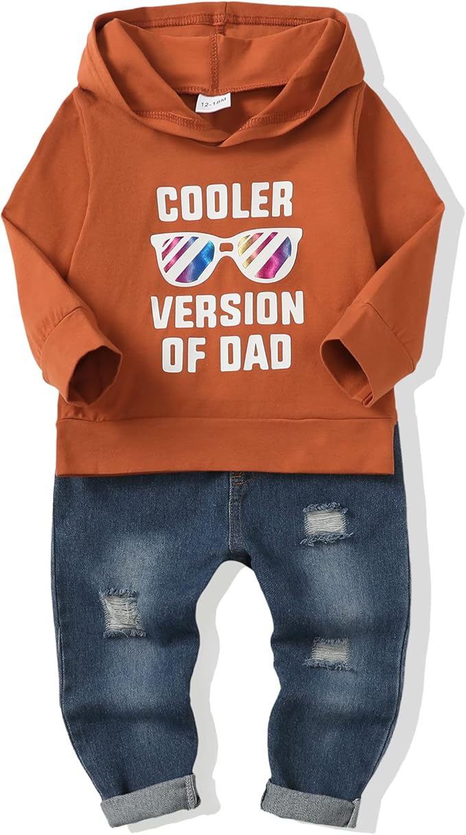 NZRVAWS Baby Boy Clothes Toddler Boy Outfit 2 3 4T 6 12 18 24 Month Fall Winter Hoodie Ripped Jeans Clothing
