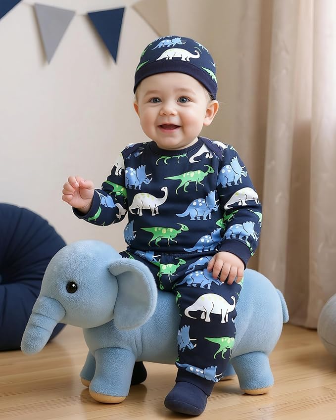 NZRVAWS Newborn Baby Boy Girl Clothes Unisex Infant Romper Pants Set Hat 4-Pack Outfits 0-12 Months 16 Pieces Toddler