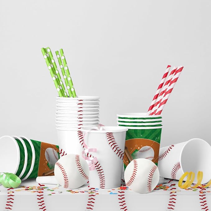 Baseball Party Supplies Kit for 24 - Complete with Dinner & Dessert Plates, Napkins, Cups, Banner & Tablecloth Baseball Birthday & Gameday Celebrations，Baseball Party Decorations & Favors