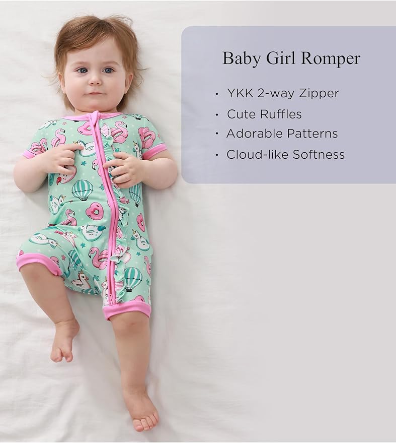 Bamboo Viscose Baby Girl Romper Infant Short Sleeve Zipper Baby Jumpsuit