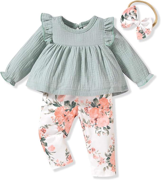 HINTINA Infant Baby Girl Long Sleeve Fall Winter Outfits With Headband