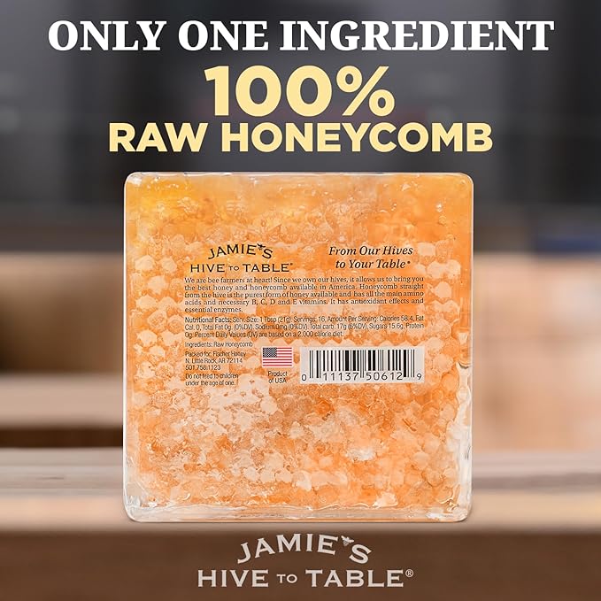 Jamie's Hive To Table 100% Raw Honeycomb, 72 Oz (Pack of 6) – All-Natural Pure Georgia Honeycomb – Fresh Georgia Honeycomb with Bee Pollen and Propolis, No Additives or Preservatives, Non-GMO