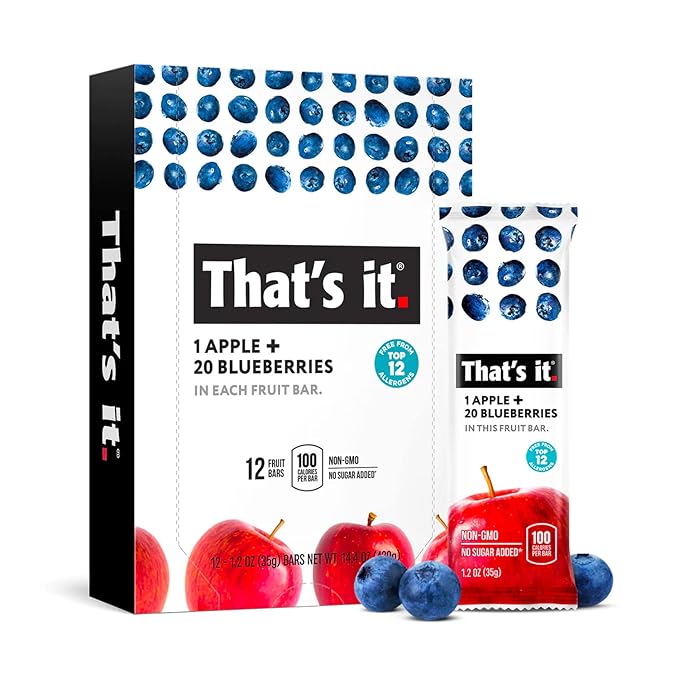 That's it. (48 Count) Variety Pack | Strawberry, Blueberry, Mango & Cherry flavors | 100% Natural Real Fruit bars. Strawberry. Plant-based, Vegan, gluten-free. No added Sugar. Top 12 allergen free