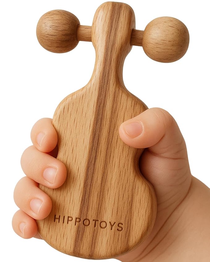 Wooden Baby Teether – USA’s First Real Natural Wood Baby Teething Toys 3–6 Months & 6–12 Months – Safe Wooden Rattle – Non-Toxic, Eco-Friendly, Christmas Gift for Babies