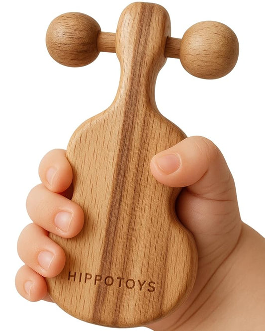 Wooden Baby Teether – USA’s First Real Natural Wood Baby Teething Toys 3–6 Months & 6–12 Months – Safe Wooden Rattle – Non-Toxic, Eco-Friendly, Christmas Gift for Babies