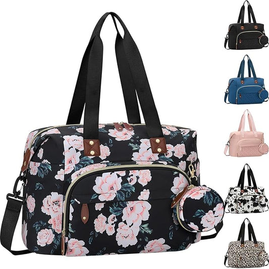 Diaper Bag Tote, Baby Bag Travel Diaper Tote Bag with Pacifier Case, Cute Maternity Hospital Baby Stylish Diaper Tote for Mom Dad Black Pink Floral
