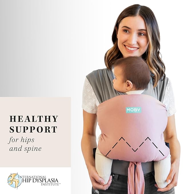 Moby Baby Wrap Carrier Easy-Wrap for Newborns to Toddlers (8-33lbs), Infant Sling Carrier, Lightweight & Hands Free Design for Mom and Dad, Adjustable for All Body Types (Charcoal/Dusty Rose)