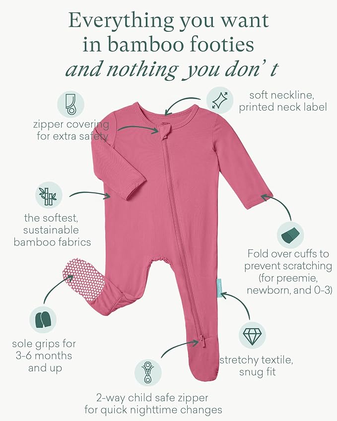 PurComfy Baby Zipper Footie Pajamas, Supersoft Bamboo Rayon Baby Footed Pjs Boy Girl 0-3-6-9-18-24 Month Coverall Sleepers