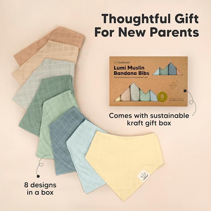 8-Pack Muslin Baby Bibs for Boys, Girls - Muslin Bandana Drool Bibs for Baby Girl & Boy, Drooling Newborn, Teething Toddler, Infant 0-36 Months, 100% Cotton Extra Absorbent & Soft (Mirage)