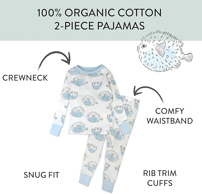 HonestBaby 2-Piece Pajamas Sleepwear Pjs 100% Organic Cotton for Baby, Toddler, Kids, Boy