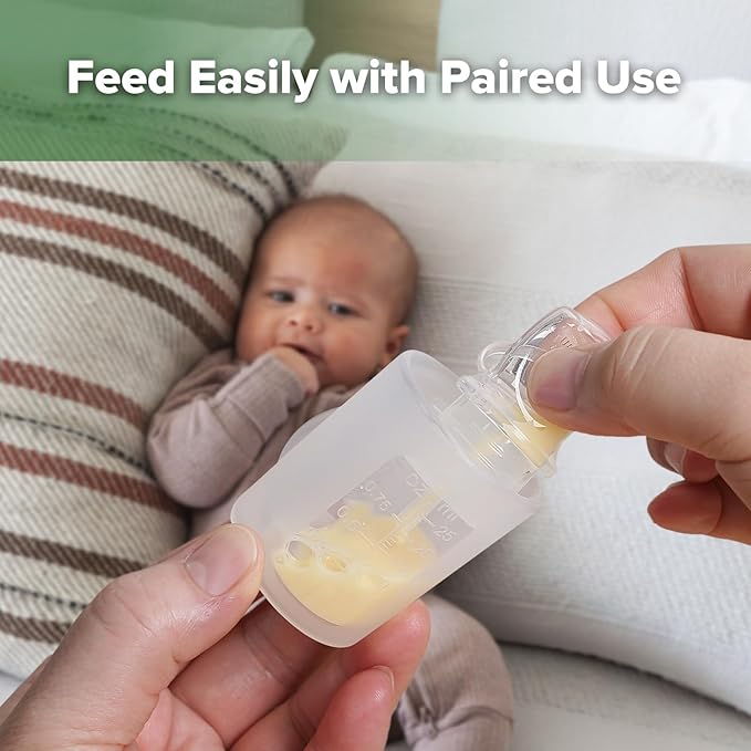 haakaa Colostrum Collectors 2ml/6pcs & Lidded Feeding Cup 25ml/1pc Set - Collect, Store & Feed Colostrum in One, Ready-to-Use Individually Wrapped, Reusable Colostrum Syringes for Liquid Gold