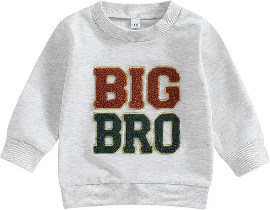 VISGOGO Infant Baby Boy Girls Big Lil Bro Big Lil Sis Matching Set Sweatshirt Romper Embroidery Sweater Toddler Clothes