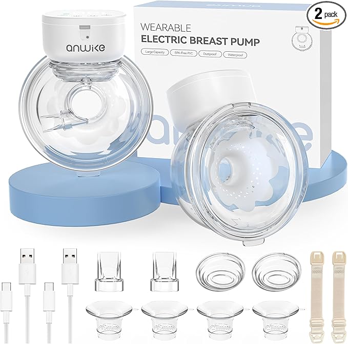 Hands Free Breast Pump Ultra-Light 230g, Wearable Breastfeeding Pump Portable for Travel and Work, Low Noise, Ergonomic 135° Flange, 9 Levels 4 Modes with 19/21mm Flange Inserts (White 2 Pack)