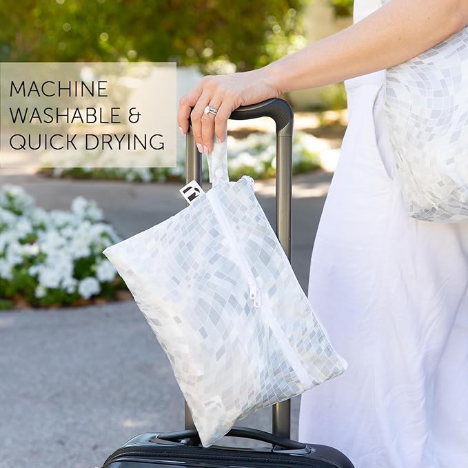 Roamio Waterproof Wet Dry Clutch Bag for Baby, Travel, Swim Suit, Cloth Diapers, Pump Parts, Pool, Gym Clothes, Toiletry, Hook to Stroller, Pack for Daycare, Zip Bag, Packing Pouch, Disco Ball Gray