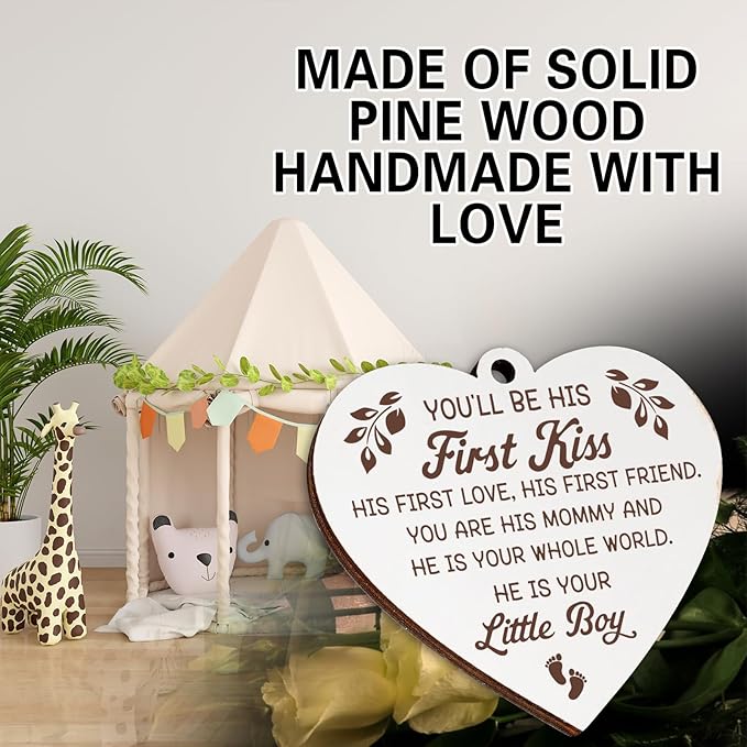 New Mom Gifts, Boy Mom Gifts - "You'll Be His First Kiss" Picture Frame Nursery Decor, Gift for Mother to Be, Baby Shower, Birthday, Mother's Day - Vintage Style Rotating Photo Frame 4x6