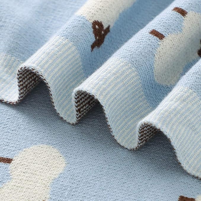 Knit Baby Swaddle Blanket for Boys - 100% Cotton Soft Cozy Lightweight Receiving Swaddling Stroller Quilt Blanket for Newborns Infants Toddlers (Sheep - Baby Blue)