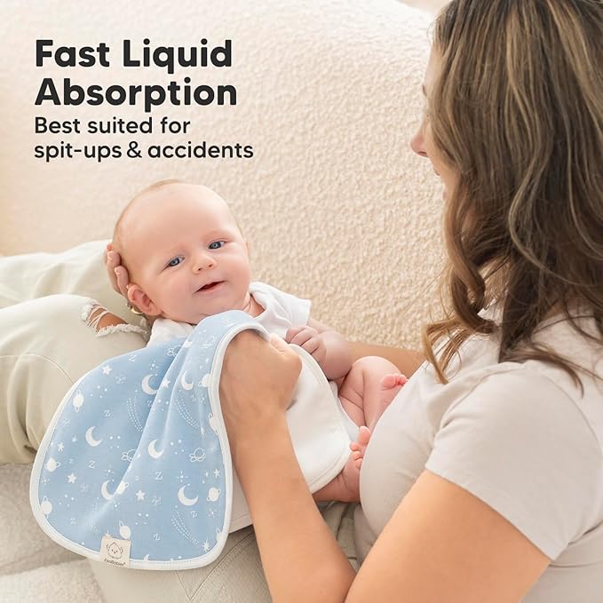 Organic Burp Cloths Baby Boy & Girl - 5-Pack Super Absorbent Cotton Burping Cloths for Babies, Soft & Plush Newborn Spit Up Rags, Infant Towels for Milk Spit Up, Unisex, Large 21" x 10"(Constellation)