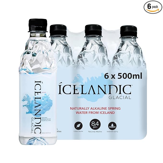 Icelandic Glacial Natural Spring Alkaline Water, 500 ml / 16.9 Fl Oz (Pack of 6)