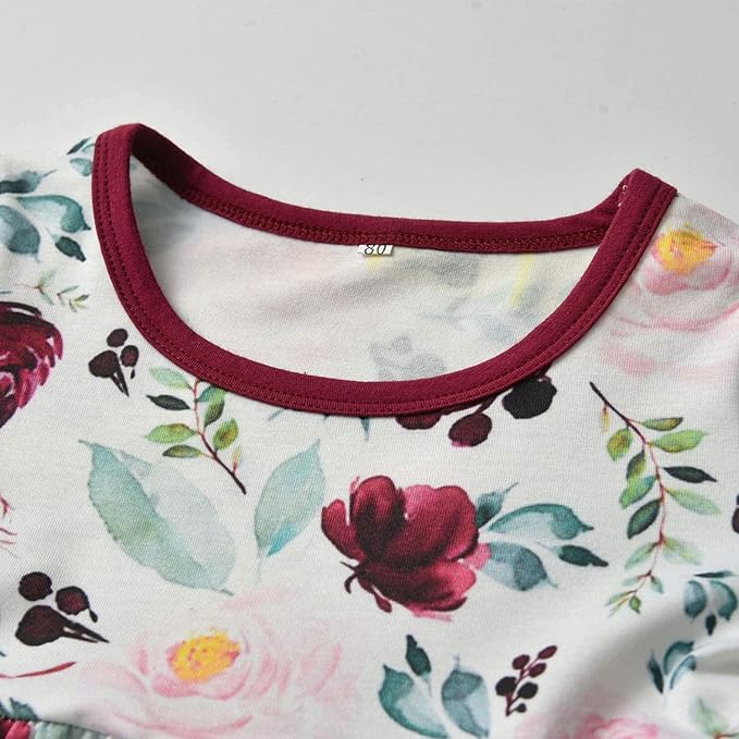 3PCS Baby Girl Clothes Ruffle Floral Shirt Tops Pants Headband Outfit Sets