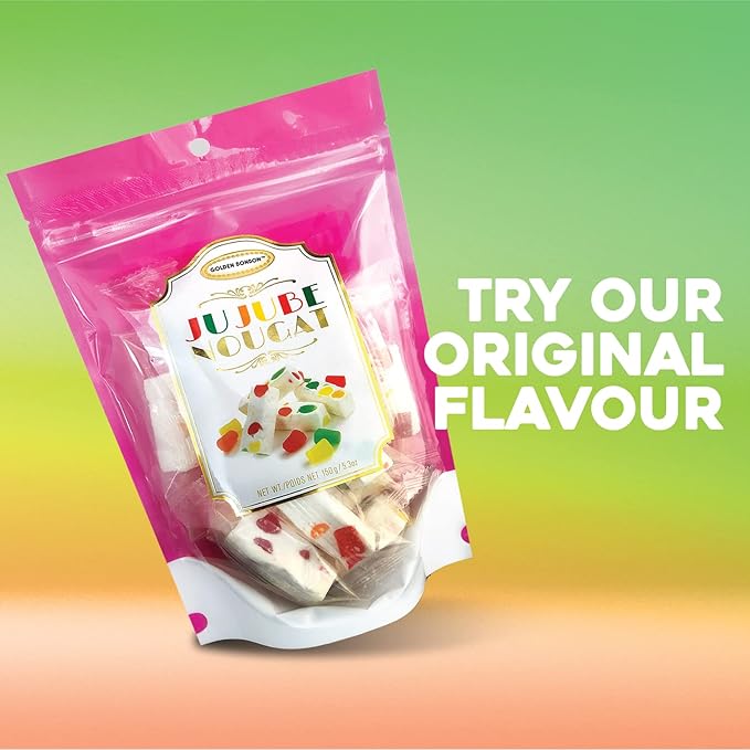 Golden Bonbon Italian Sour Jujube Nougat Candy, Soft and Chewy With Fruity Jelly Beans Original Recipe (25.2 Oz - 18 Bars, Sour)