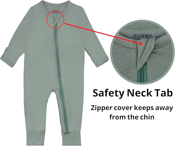 GUISBY Baby Pajamas with Mitten Cuffs - 3Pcs Girls Boys 2 Way Zipper Long Sleeve Rayon Sleepers