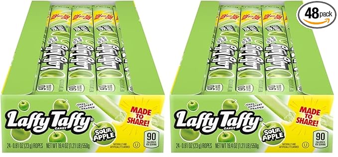 Laffy Taffy Rope Candy, Sour Apple Flavor, 0.81 Ounce Ropes (Pack of 48)