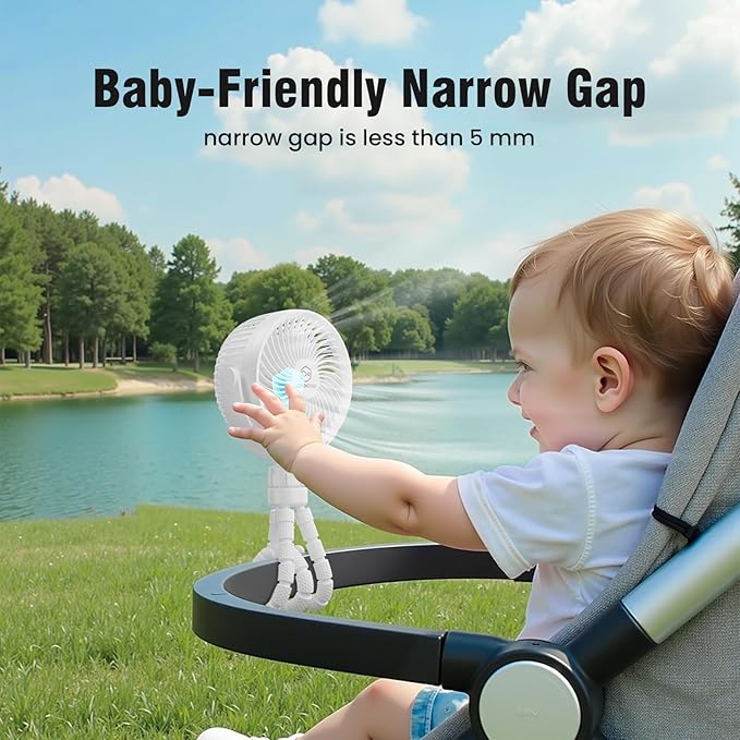 Small Battery Operated Clip-on Versatile Fan with Flexible Tripod, 5000 mAh Portable Stroller Fan, Rechargeable Desk Fans, 4 Speeds, Max 26 hours, USB Powered,360°Rotation, for Car, Camping Outage