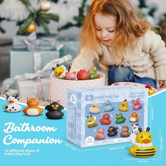 12PCS Rubber Ducks,Toddler Bath Toys,No Hole Bathtub Toys,Baby Pool Toys for 18 Months and Older