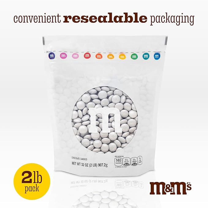 M&M’S WORLD Platinum Milk Chocolate Candy - 2lbs of Bulk Chocolate Candy in a Resealable Pack For Party Favors, Weddings, Graduations, Halloween, Birthday Party Favors and More