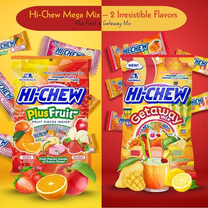 Hi Chew Candy Variety Mix, Pack of 4 Bags – 12 Flavor Assortment of Soft & Chewy Fruit Candy – Includes Fantasy Mix, Sweet & Sour, Berry, and Dessert Flavors – Individually Wrapped for Sharing & Snacking