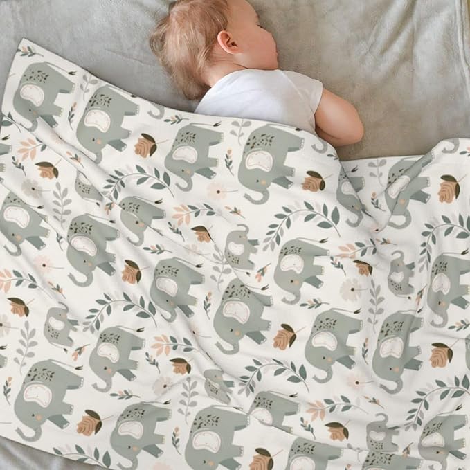 Baby Blanket Childish Elephant Boho for Boy Girl Newborn 30x40 Inch Toddler Infant Nursery Throw Blankets Double Layer Comfy Soft Plush Stroller Crib Quilt