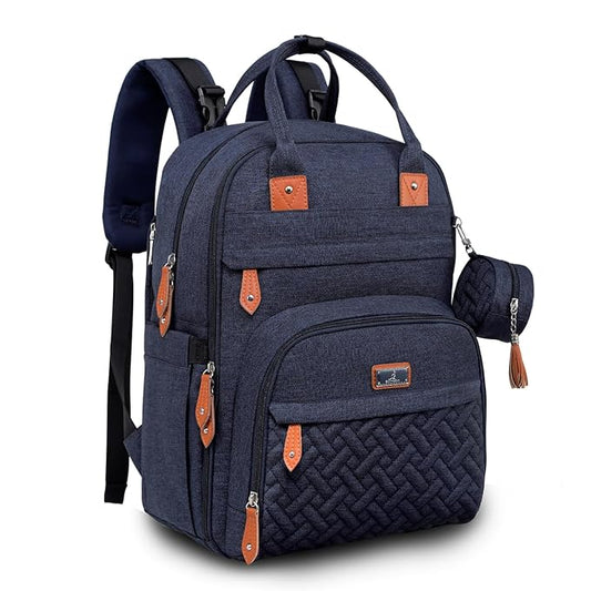 BabbleRoo Diaper Bag Backpack - Baby Essentials Travel Tote - Multi Function Water Resistant Diaper Bag, Travel Essentials Baby Bag with Changing Pad, Stroller Straps & Pacifier Case - Navy Blue