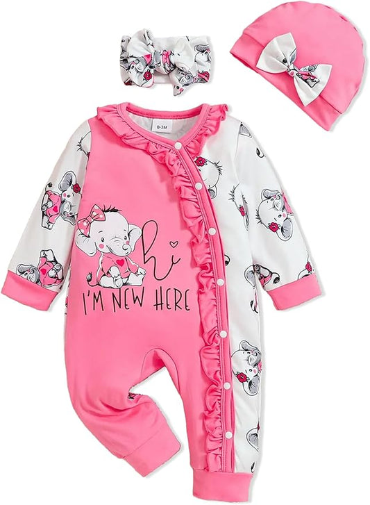 Preemie Newborn Baby Girl Clothes Infant Fall Winter Outfits Letter Floral One-Piece Romper+Jumpsuit