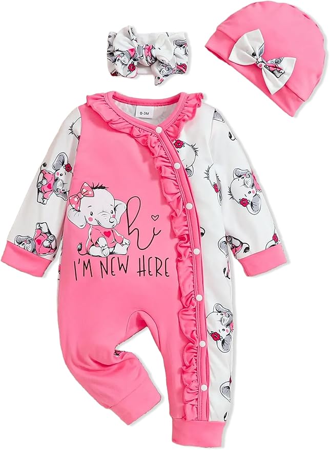 Preemie Newborn Baby Girl Clothes Infant Fall Winter Outfits Letter Floral One-Piece Romper+Jumpsuit