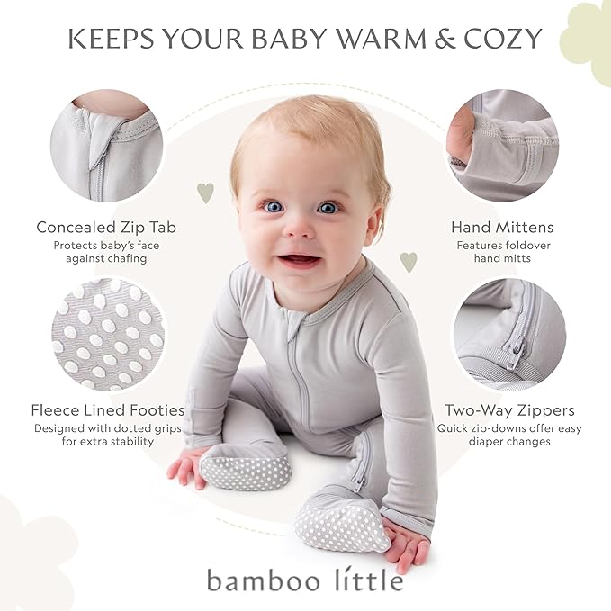 Bamboo Little Soft Baby Footie Pajamas, Baby Clothes, Newborn Sleepers, 95% Viscose and 5% Spandex, 0-24 Months