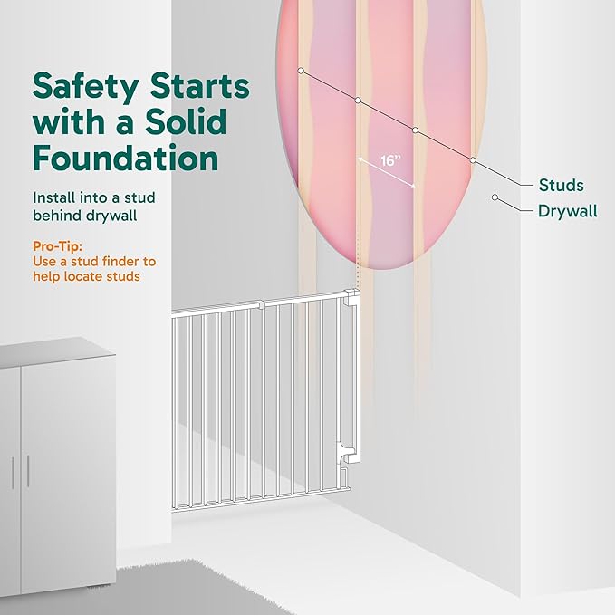 Cumbor 34" Extra Tall No Bottom Bar Baby Gate for Stairs, Wall Mounted Dog Gate Indoor for Larger Pets, Expandable 31.6-48" Safety Gate for Doorways, Wide Walk Thru Door for Easy Access (Black)