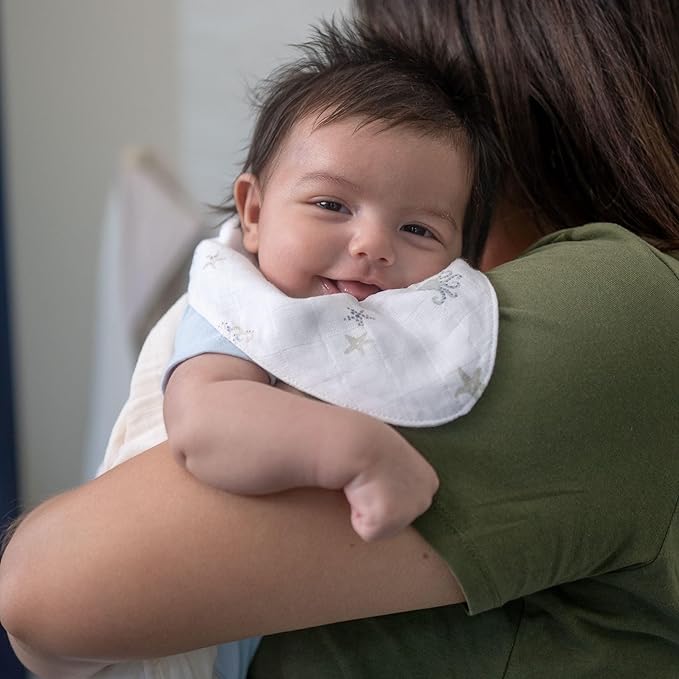 Crane Baby Bib Set, 100% Cotton Baby Bibs, Set of 3 Sea Life Cotton Muslin Bibs, Bandana Bibs Baby Bibs For Eating, Baby Eating Essentials, Drool Bibs, Baby Boy or Baby Girl Gifts, Newborn Bibs