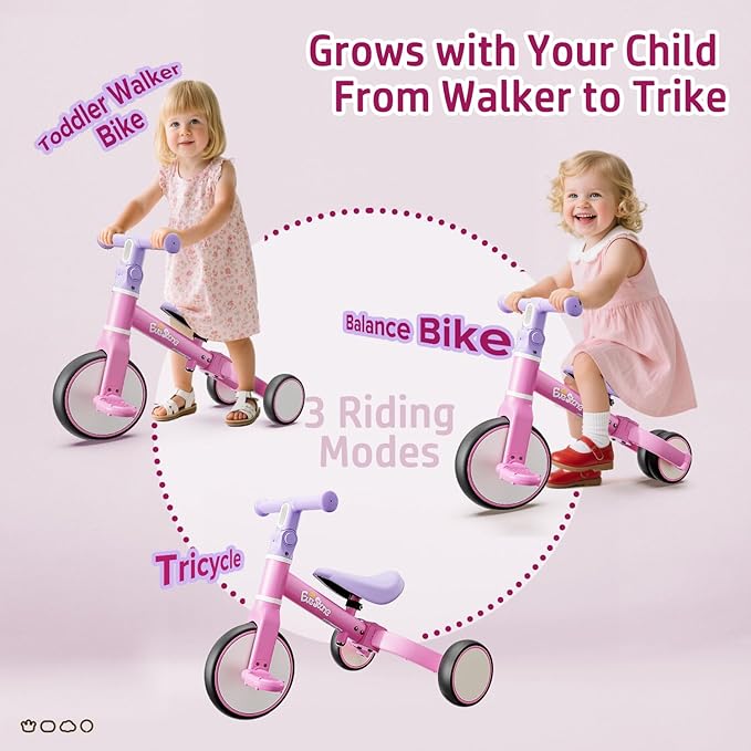 5-in-1 Toddler Balance Bike & Tricycle, Learn-to-Ride Toy for 18 Months to 4 Years, Outdoor & Indoor Ride-On for Gross Motor Skills, Birthday Gift Bike for Girls 2-4 Year Olds – Pink