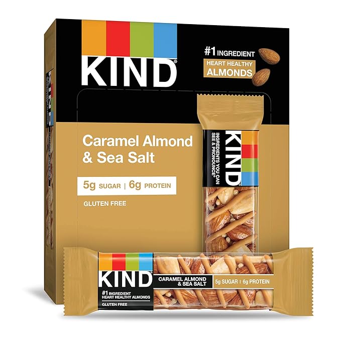 KIND Nut Bars, Caramel Almond & Sea Salt, Healthy Snacks, Gluten Free, Low Sugar, 6g Protein, 12 Count