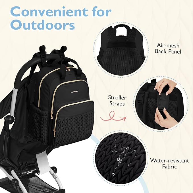 mommore Diaper Bag Small Diaper Backpack Stylish Baby Travel Backpacks with Insulated Pockets, Changing Pad, Stroller Straps