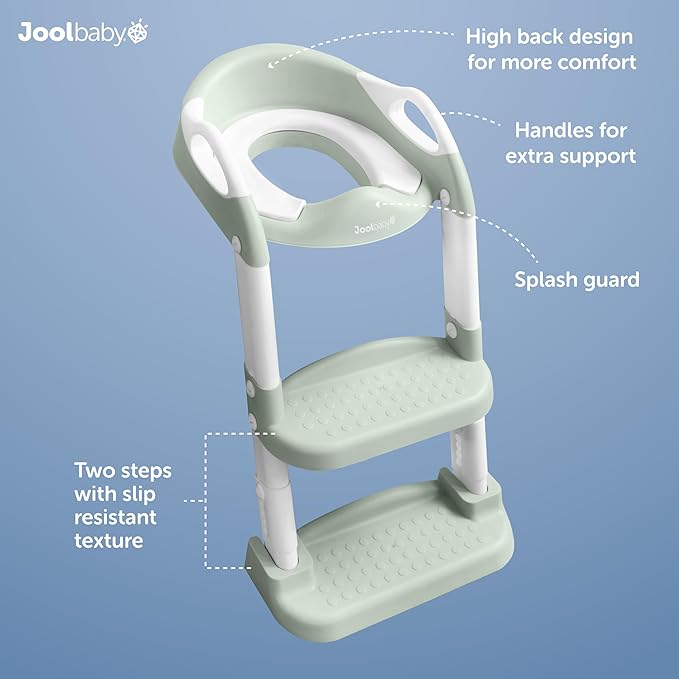 Jool Baby Potty Training Seat with 2 Step Ladder for Toddlers - Splash Guard, Adjustable Height (Sage)