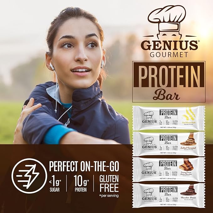 Genius Gourmet Protein Bar, Chocolate Dream, Keto Snack, Low Carb, Low Sugar & Gluten Free, Protein Snacks for Adults, 10G of Whey Protein per Protein Bar, 5 Net Carbs. 10 Count