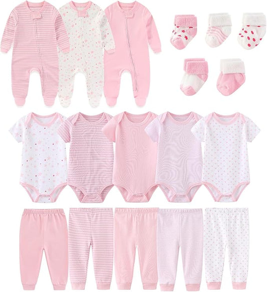 Baby Boy Girl 18 Pack Layette Set Cotton Infant Unisex Clothes and Accessories New born Essentials Clothing Sets