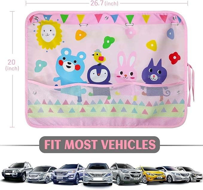 Car Sun Shade for Window Baby (2 Pack), Blackout Window Shades with Storage Net Pocket, 7 Suction Cups, Cute Patterns for Sun/Heat/UV Rays Block