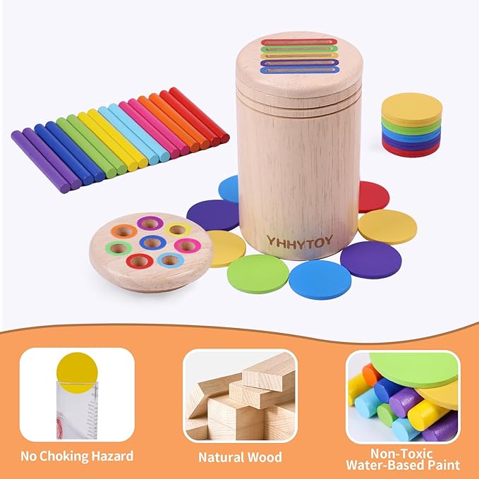 Montessori Toys for 3 Year Old, Dual Play Wooden Educational Color Sorting Toy Toddler Preschool Learning Activities, Fine Motor Skills Sensory Toys for Toddlers 3-5 Girl Boy Birthday Gifts